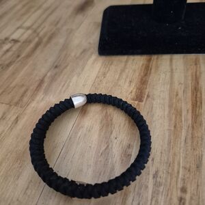 Black Braided Bracelet with Silver Accent